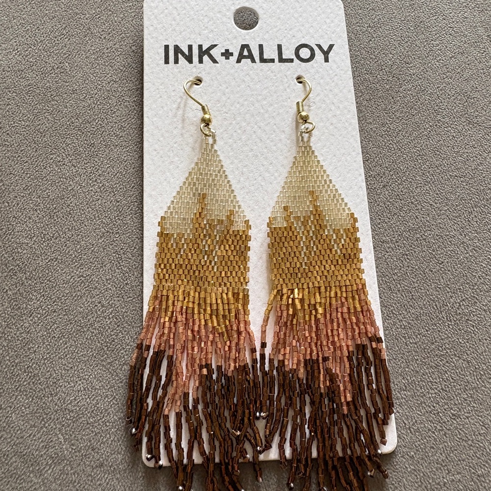INK+ALLOY Gold and Brown Fringe Earrings